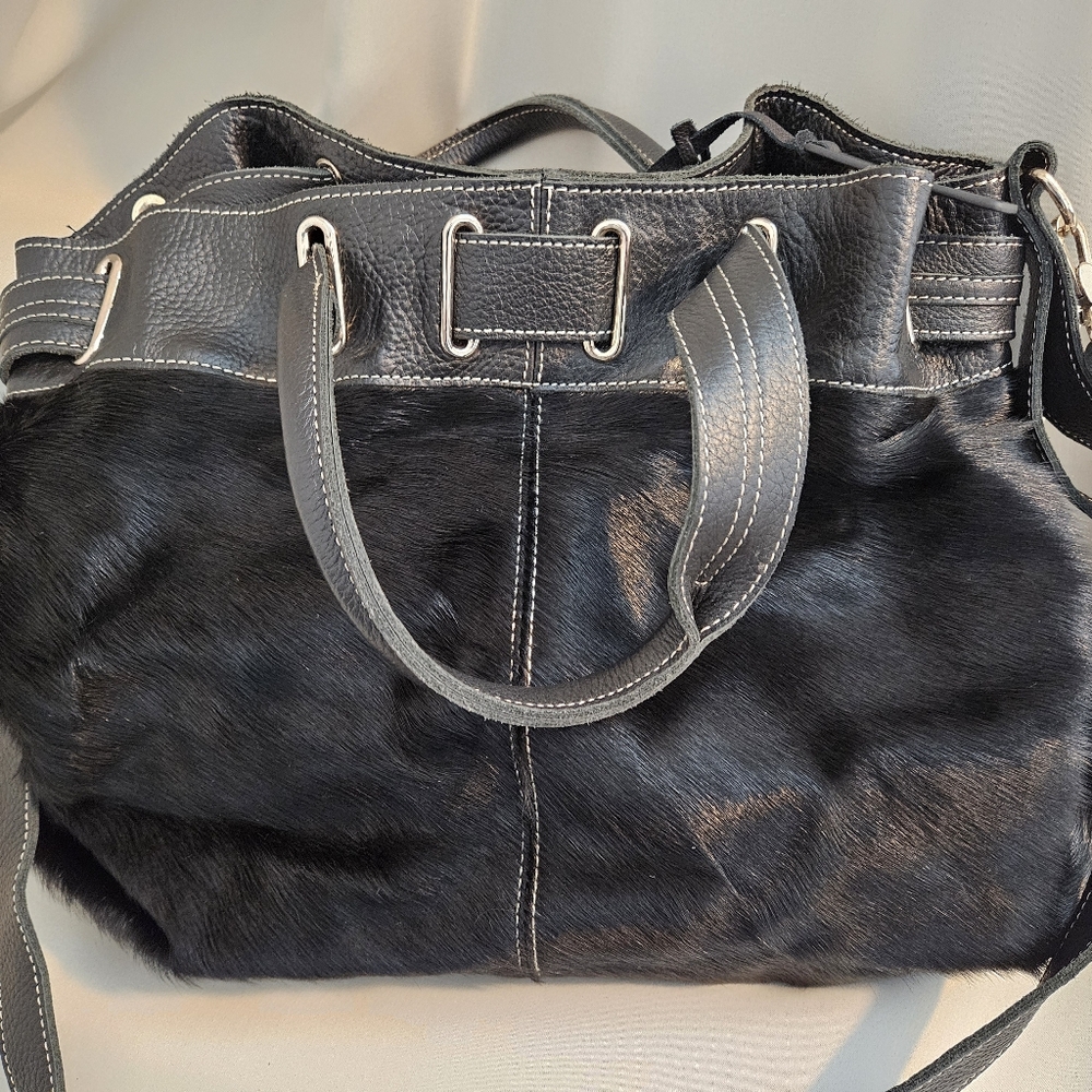 Aqua Madonna calf hair and leather bag